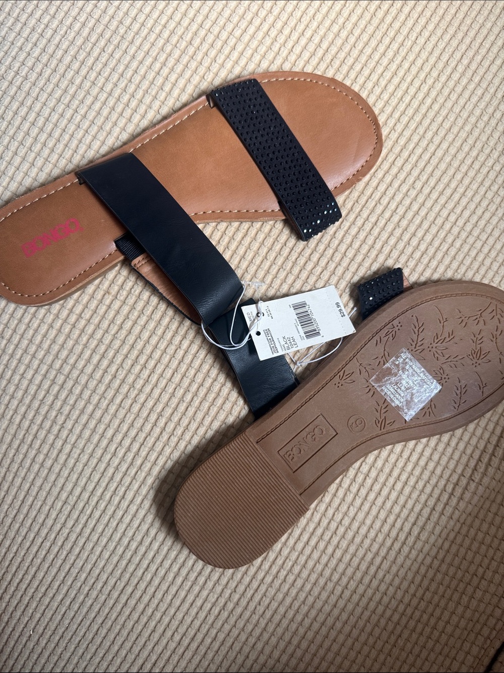 BONGO women’s Black Slide Sandals with Brown Insole